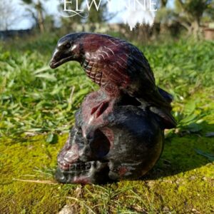 Corbeau sur crâne en grenat