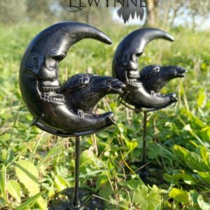 Corbeau sur lune en Obsidienne noire