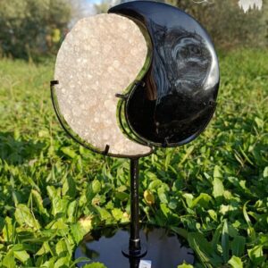 Yin et Yang en agate druzy et Obsidienne