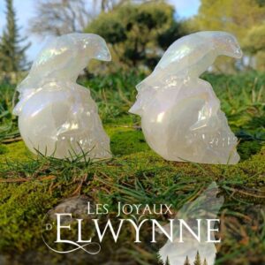Corbeau sur crâne en Quartz Aura blanche