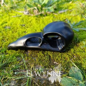 Crâne de corbeau en Obsidienne noire