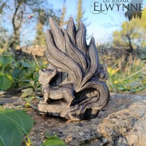 Kitsune en Obsidienne argentée