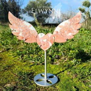 Cœur ailé en Agate Rose