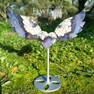 Cœur Ailé en Agate Fleur Bleue