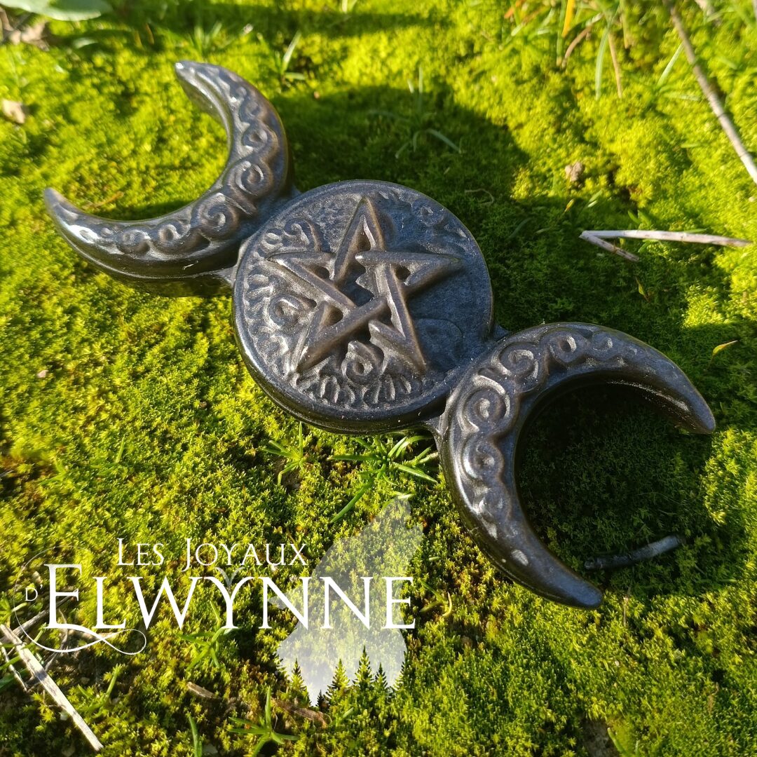 Triple Lune en Obsidienne argenté