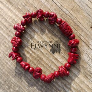 Bracelet en Cinabre avec les 12 signes du zodiaque Chinois