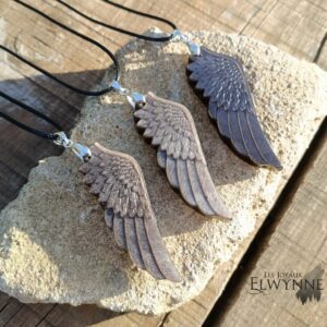 Pendentif aile d'ange en Obsidienne argentée