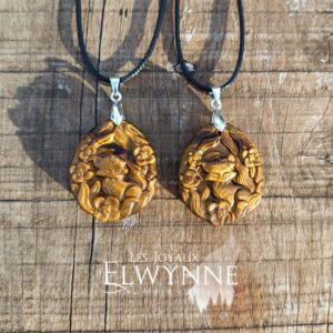 Pendentif Renard (Kitsune) en Oeil du tigre