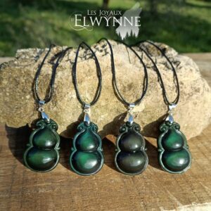 Pendentif Calebasse Hulu en Obsidienne Céleste/Arc-en-ciel