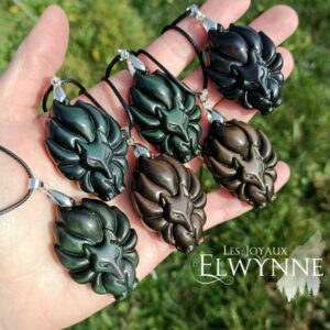 Pendentif Kitsune (Renard) en Obsidienne Céleste/Arc-en-ciel