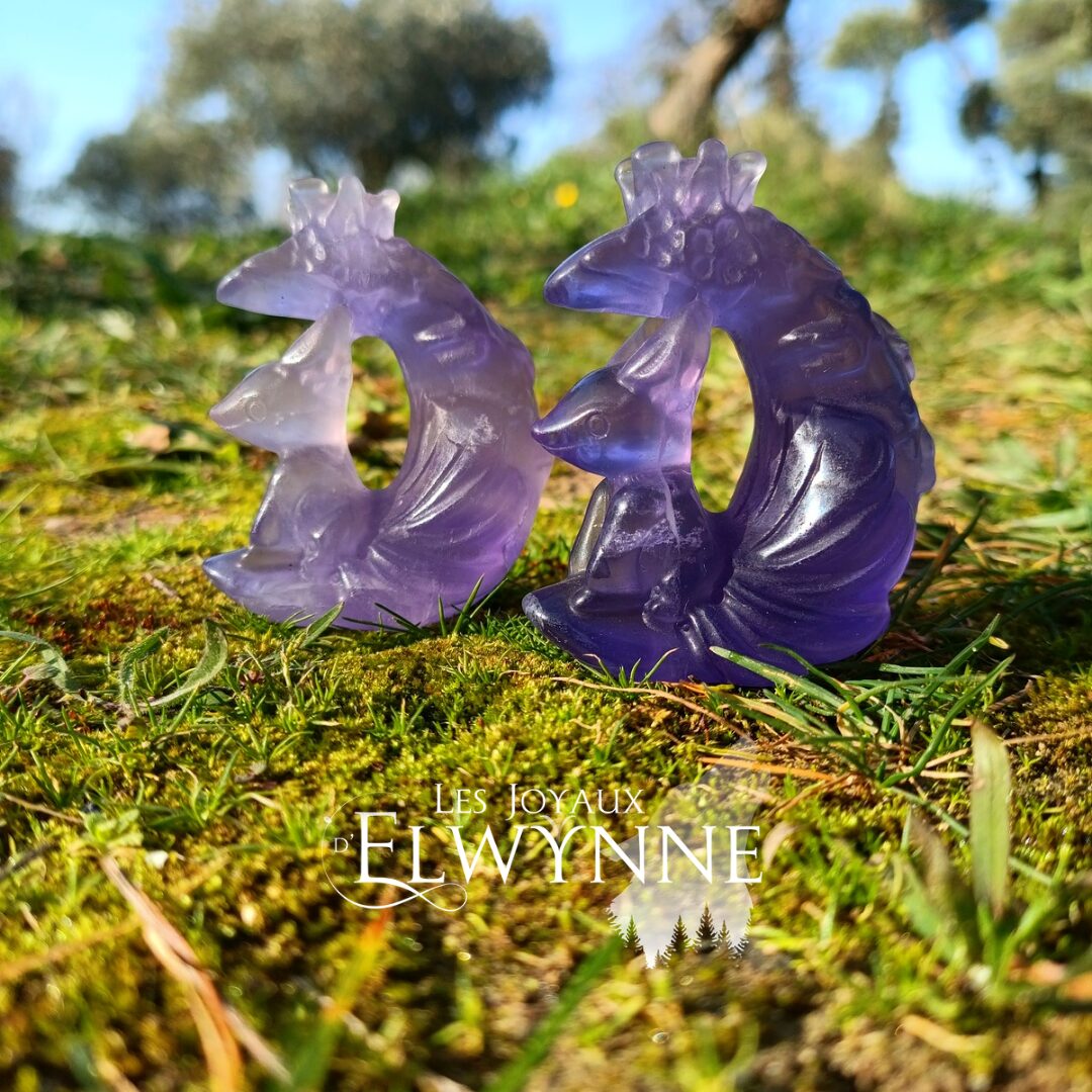 Kitsune (Renard) en fluorite