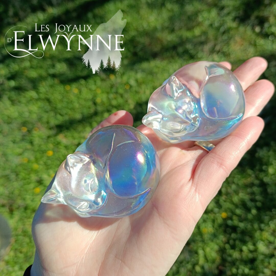 Chat en Quartz Aura blanche – Image 2