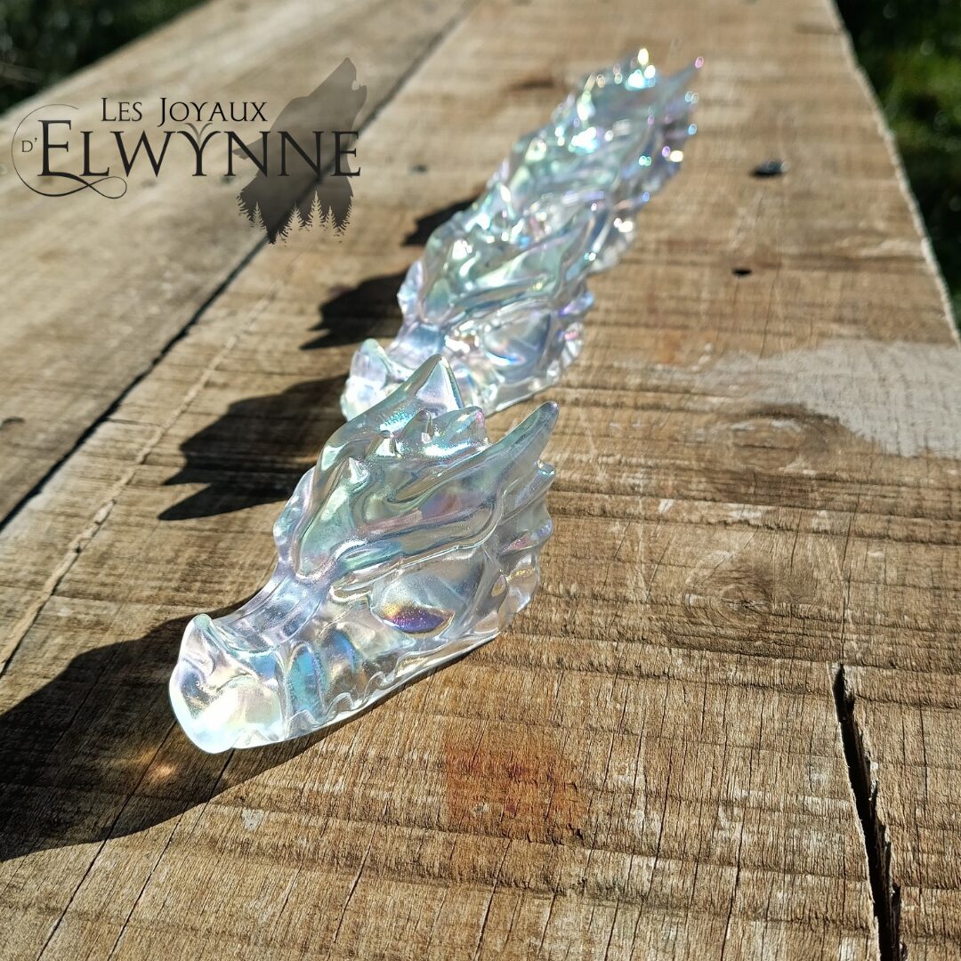 Tête de dragon en Quartz Aura Blanche – Image 3