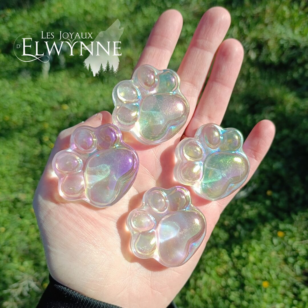 Patte de chat en Quartz Aura Blanche