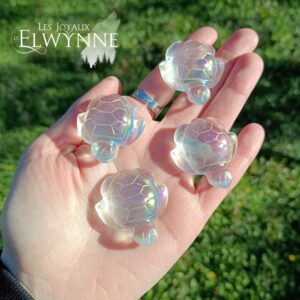 Tortue en Quartz Aura Blanche