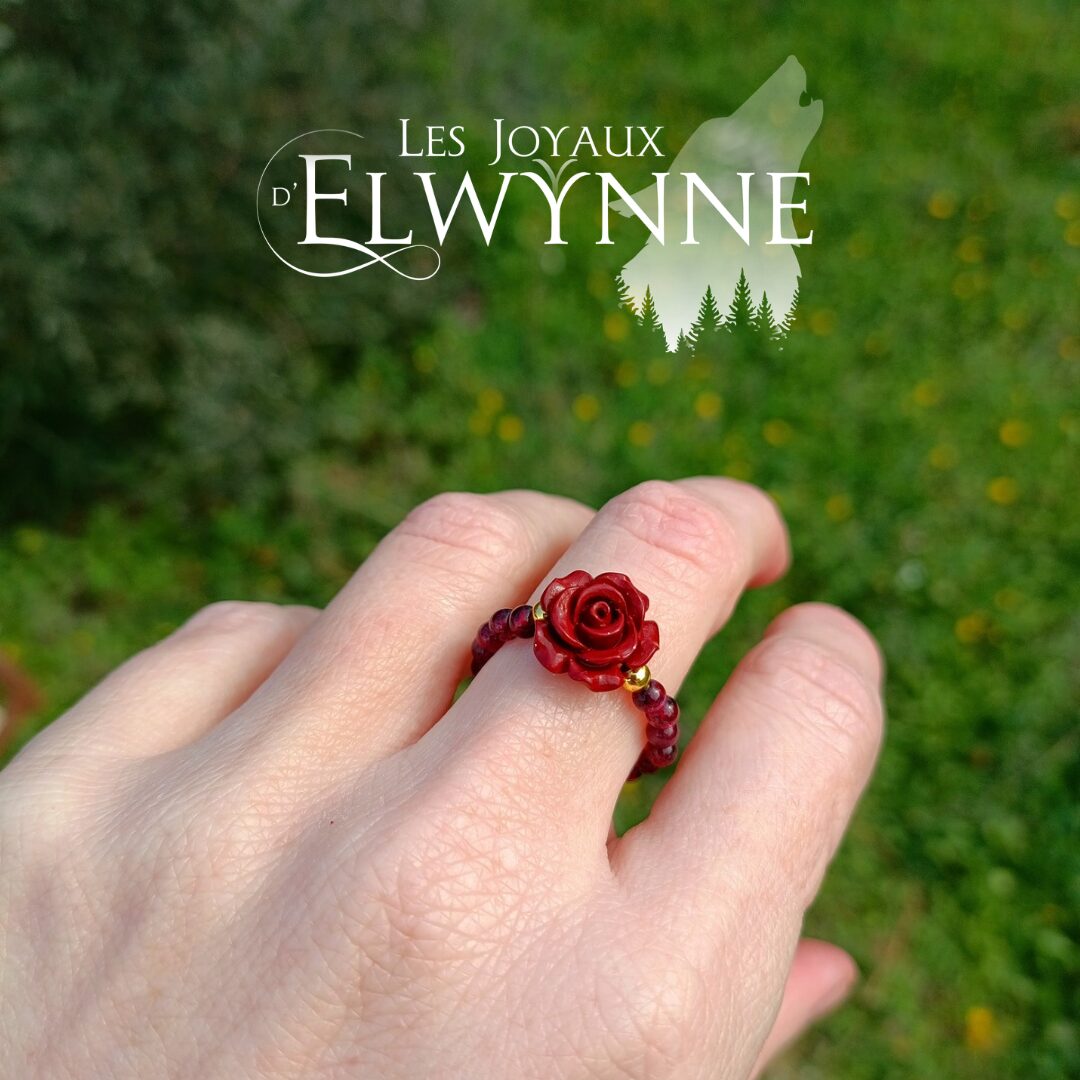 Bague fleur en Cinabre et perles en Grenat – Image 2