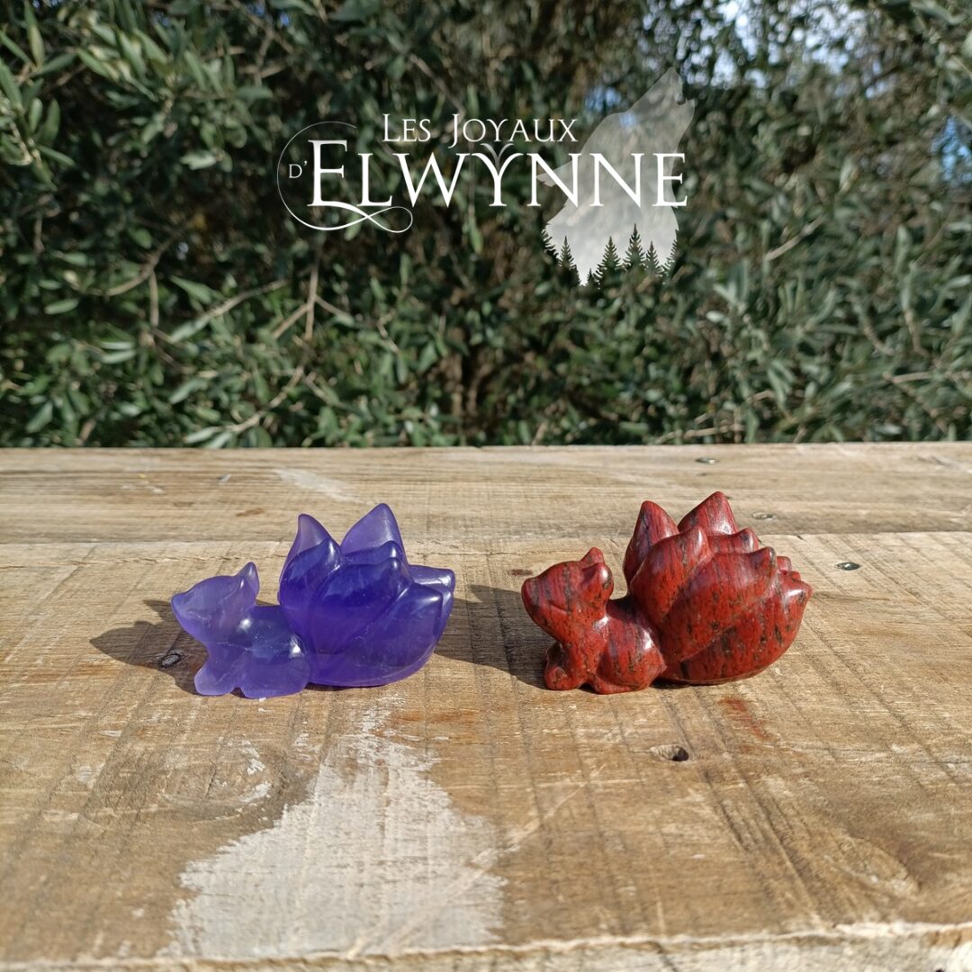 Kitsune (Renard) en Fluorite où Obsidienne Acajou – Image 2