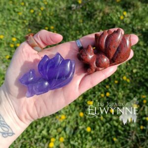 Kitsune (Renard) en Fluorite où Obsidienne Acajou
