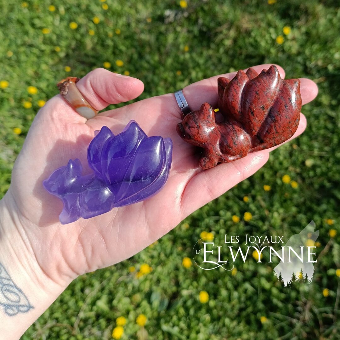 Kitsune (Renard) en Fluorite où Obsidienne Acajou