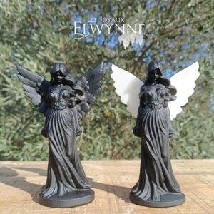 Ange en Obsidienne et Ailes blanches en Jade blanc