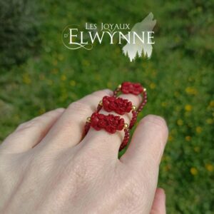 Bague Pixiu en Cinabre et perles en Grenat