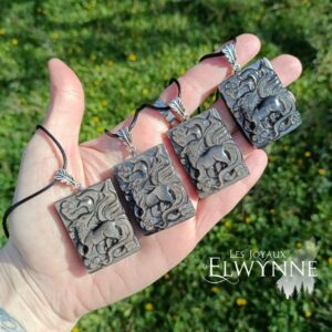 Kitsune (Renard) en Obsidienne argentée