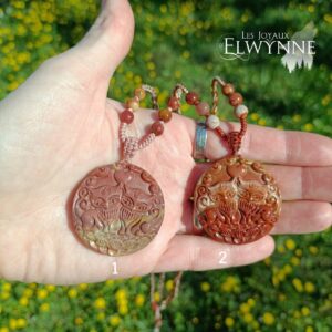Pendentif Couple Kitsune (Renard) en Agate Alashan