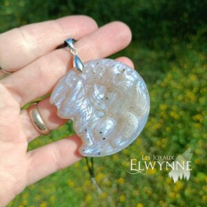 Pendentif Renard (Kitsune) en Pierre de Lune et Pierre du Soleil