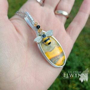 Pendentif en Jaspe Bumblebee et abeille