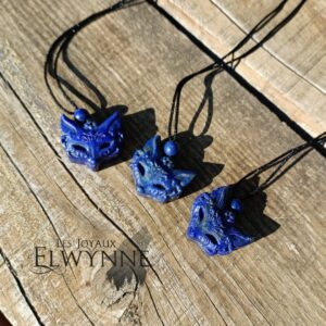 Pendentif Masque de Kitsune (Renard) en Lapis Lazuli