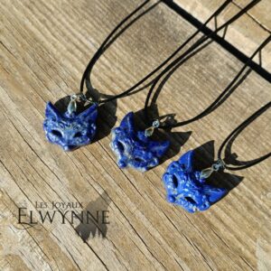 Pendentif Masque de Kitsune (Renard) en Lapis Lazuli