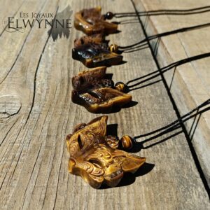 Pendentif Masque de Kitsune (Renard) en Oeil du tigre