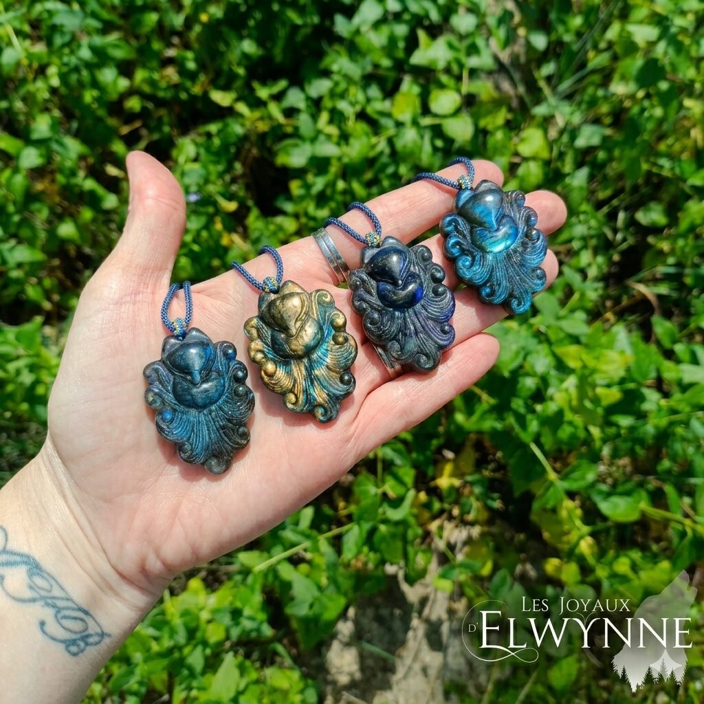 Pendentif Kitsune (Renard) en Labradorite
