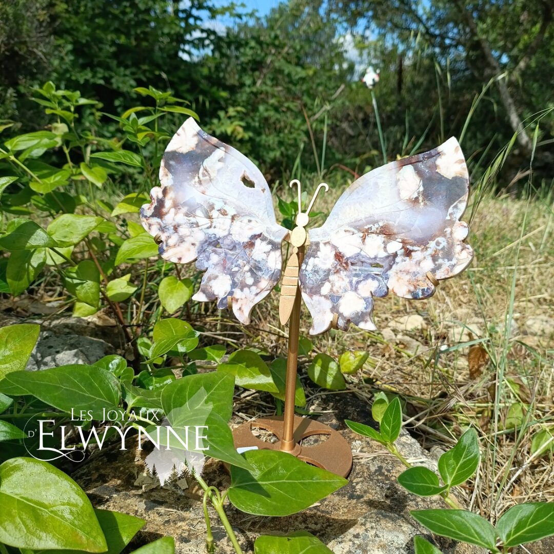 Ailes de papillon en Agate fleur bleue et son support – Image 7