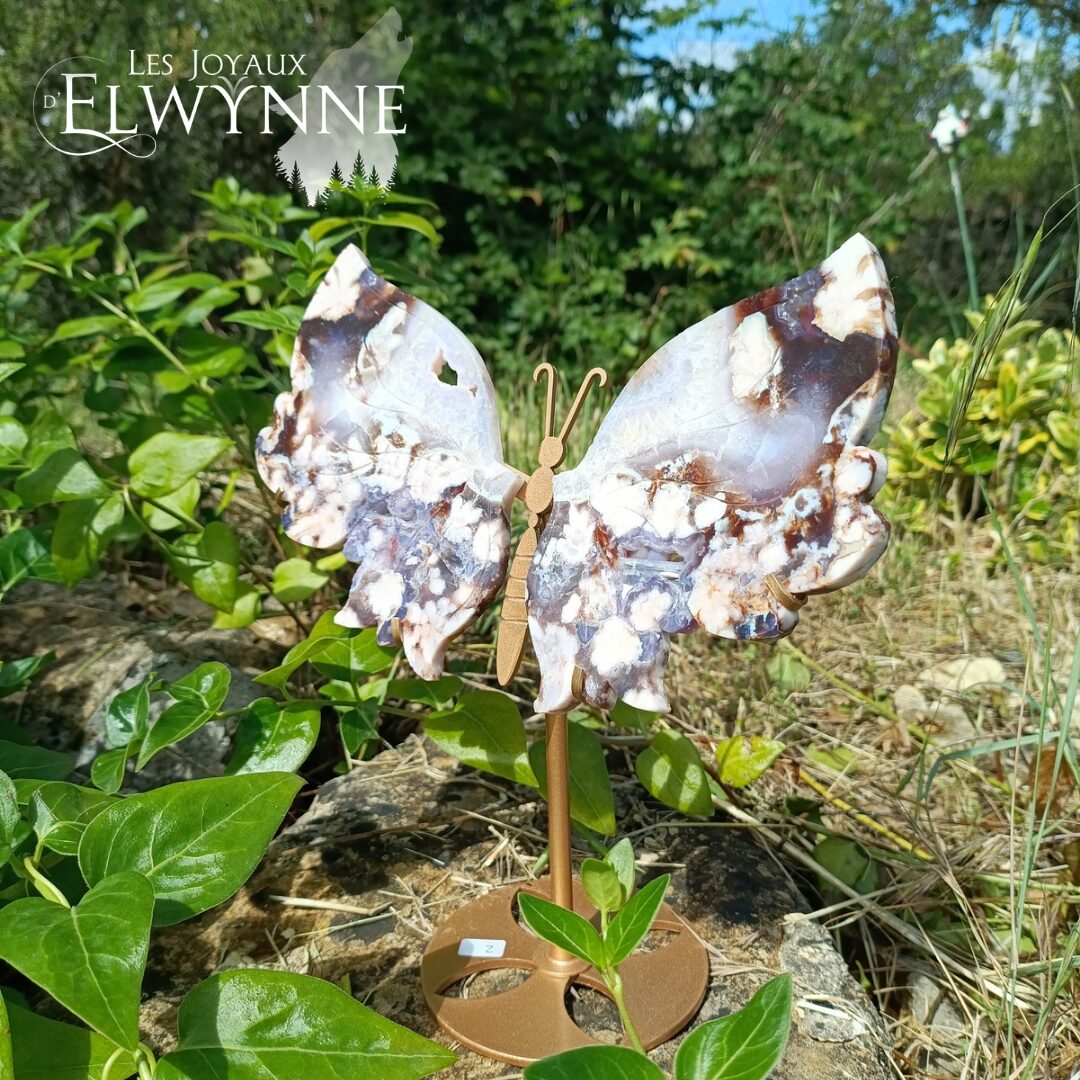 Ailes de papillon en Agate fleur bleue et son support – Image 8