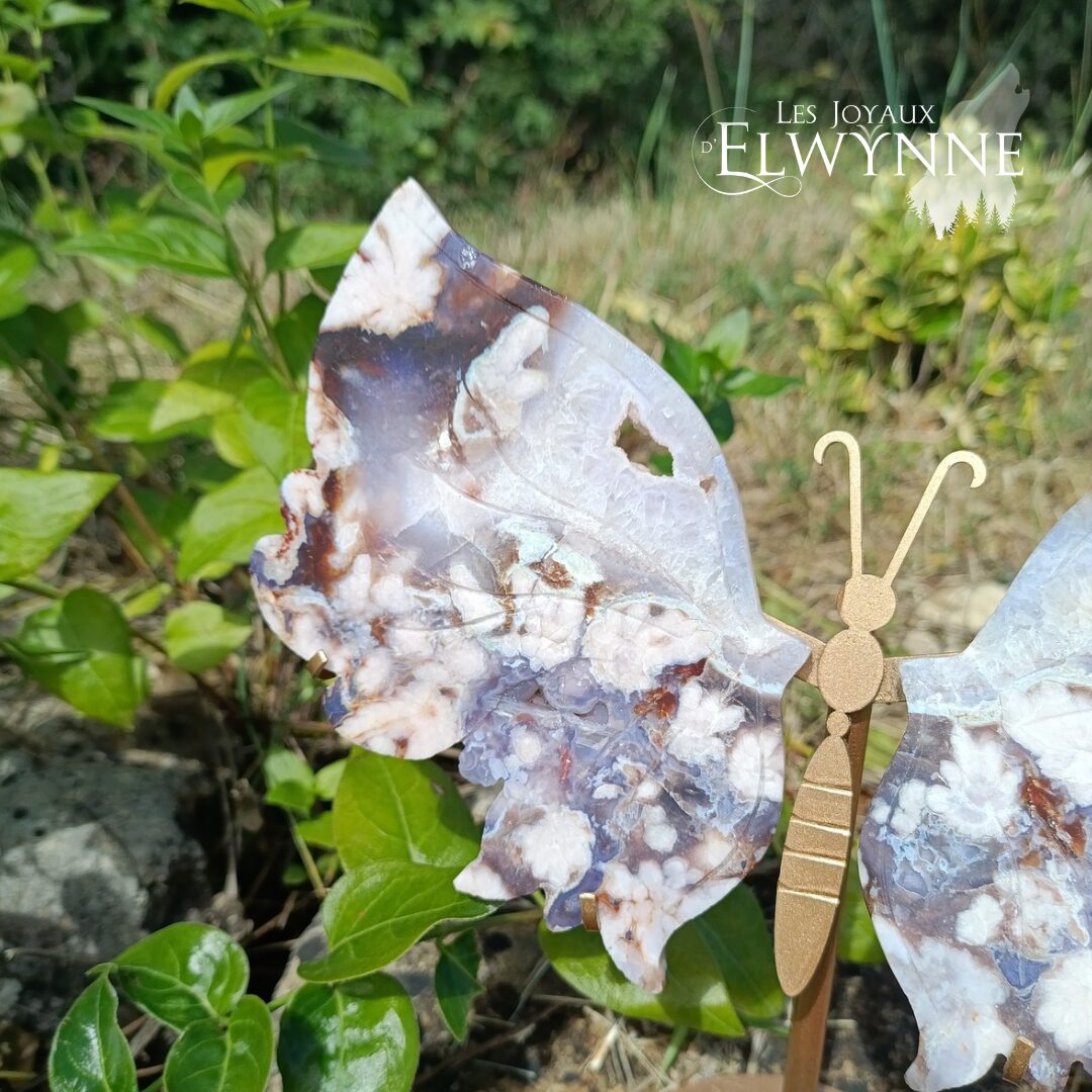 Ailes de papillon en Agate fleur bleue et son support – Image 3