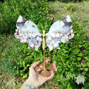 Ailes de papillon en Agate fleur bleue et son support