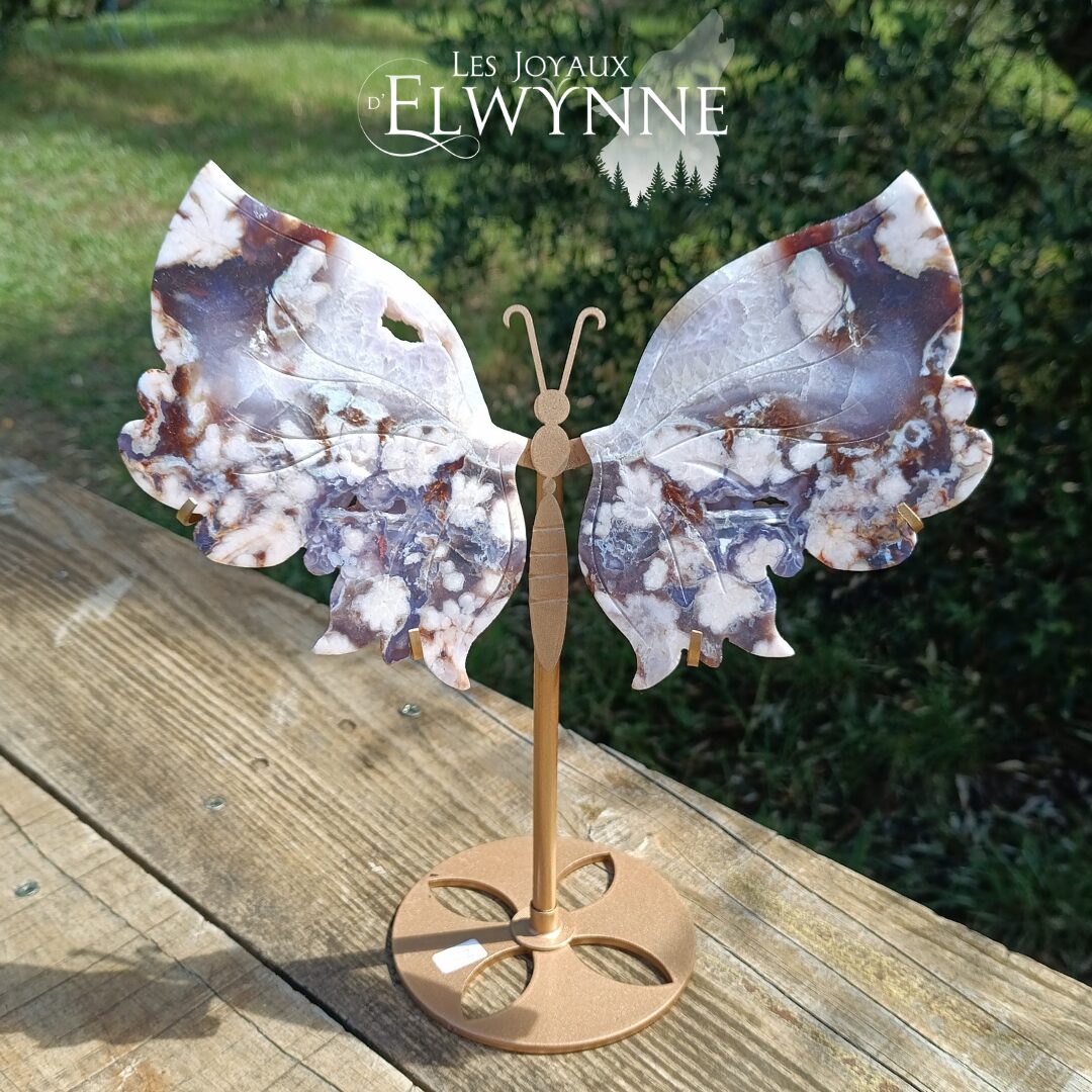 Ailes de papillon en Agate fleur bleue et son support – Image 6