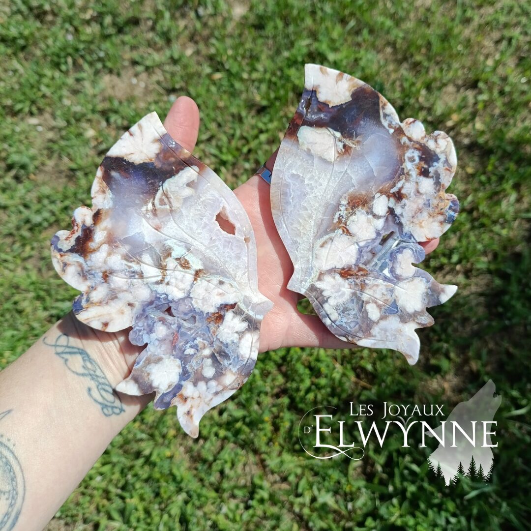 Ailes de papillon en Agate fleur bleue et son support – Image 5
