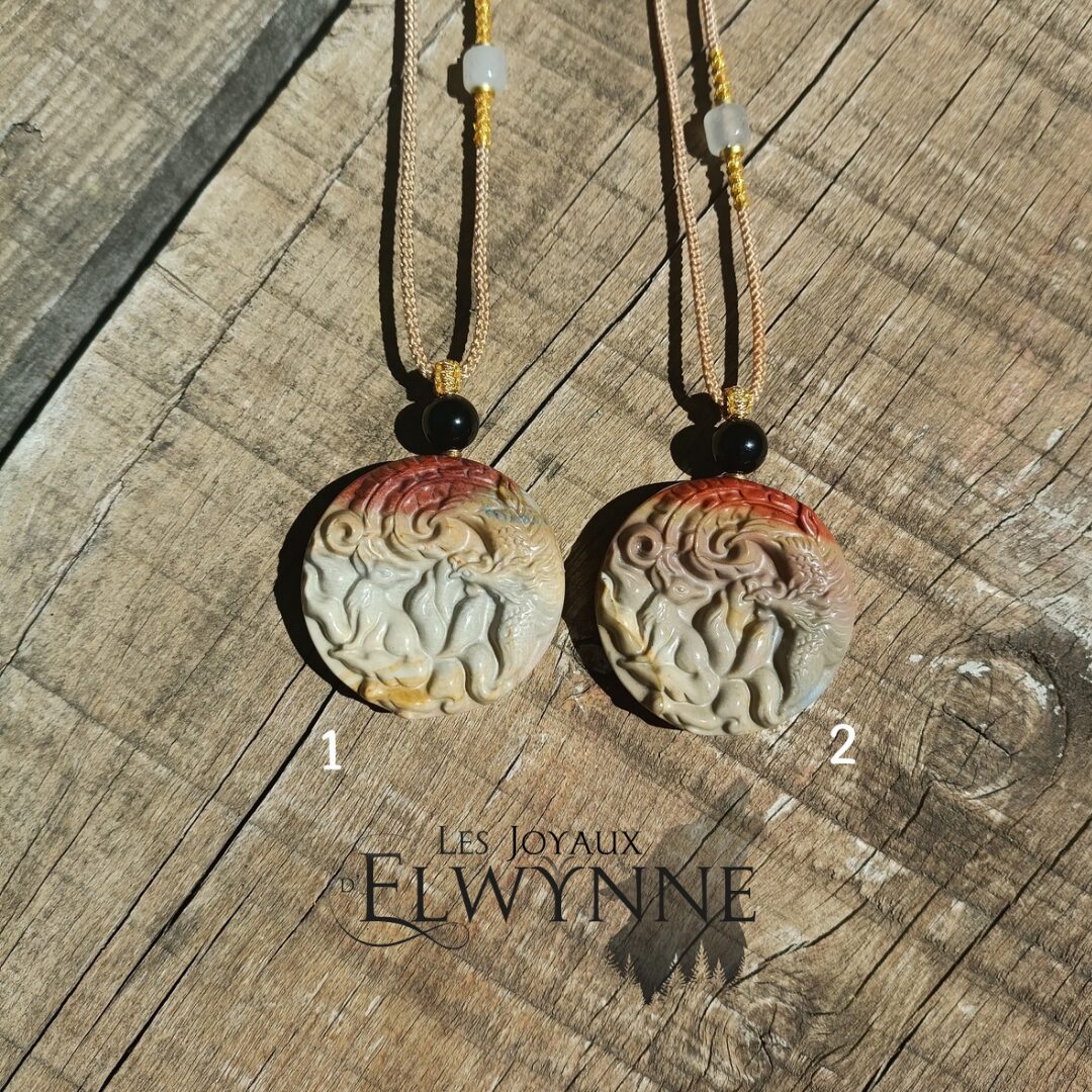 Pendentif Phénix et Kitsune en Agate Alashan – Image 3
