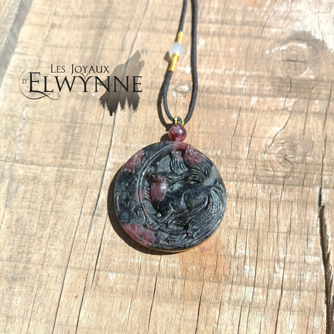 Pendentif Kitsune (Renard) en Grenat avec sa perle en Grenat – Image 3