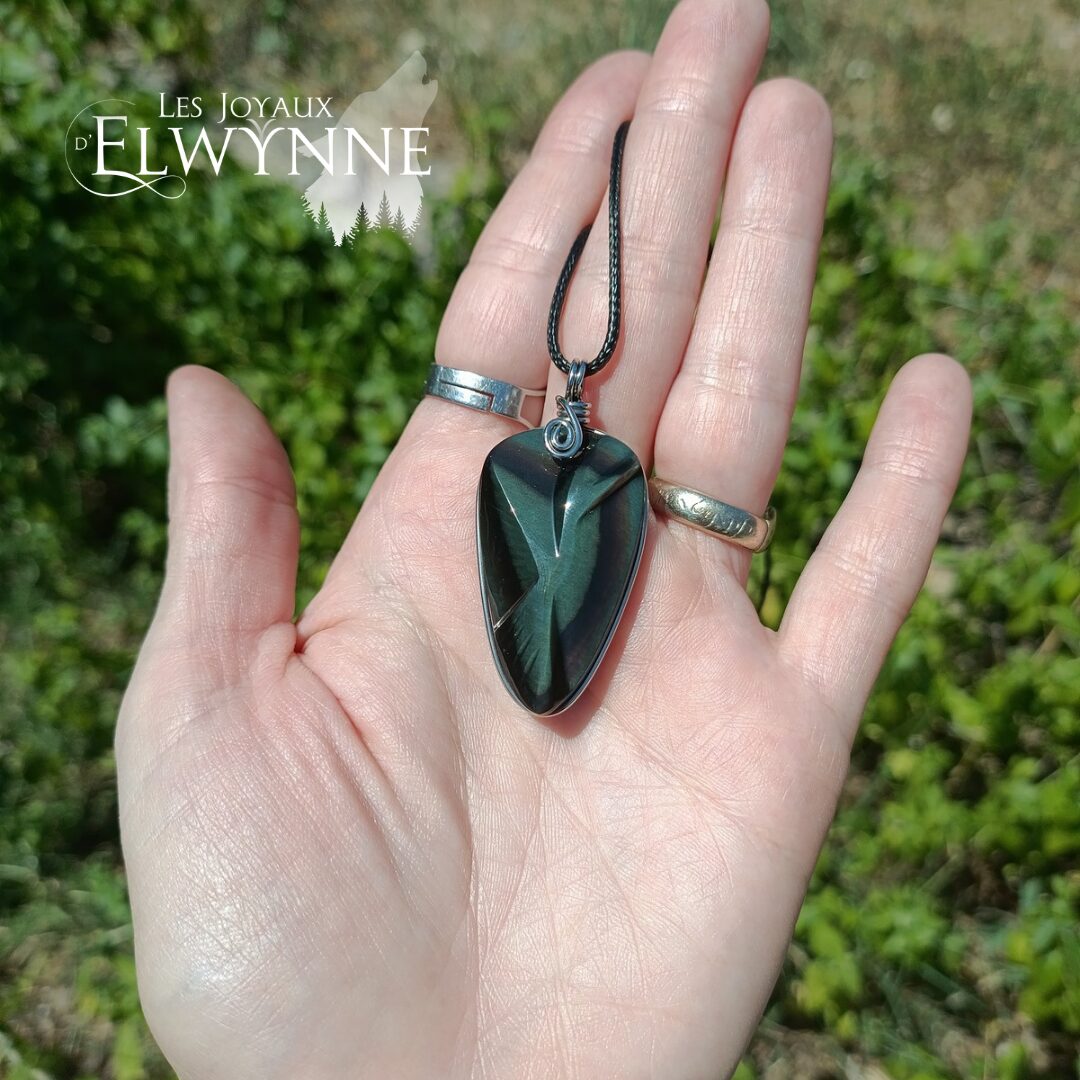 Pendentif Colibri en Œil céleste (Obsidienne Arc-en-ciel) – Image 3