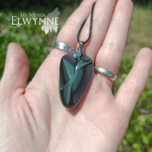 Pendentif Colibri en Œil céleste (Obsidienne Arc-en-ciel)