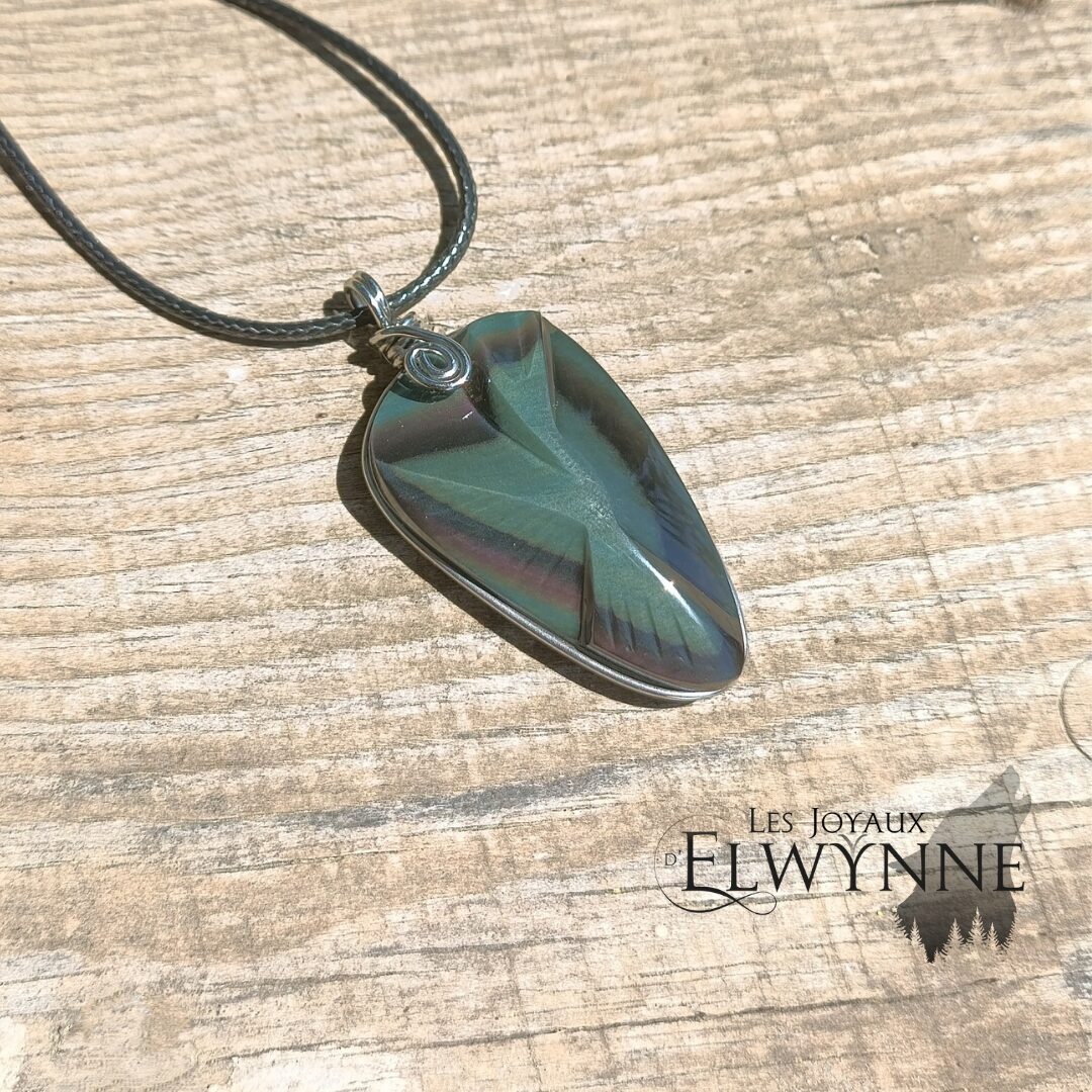 Pendentif Colibri en Œil céleste (Obsidienne Arc-en-ciel) – Image 2