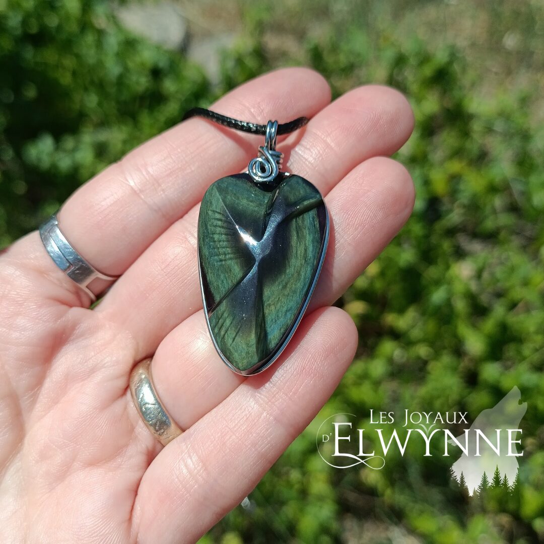 Pendentif Colibri en Œil céleste (Obsidienne Arc-en-ciel) – Image 3
