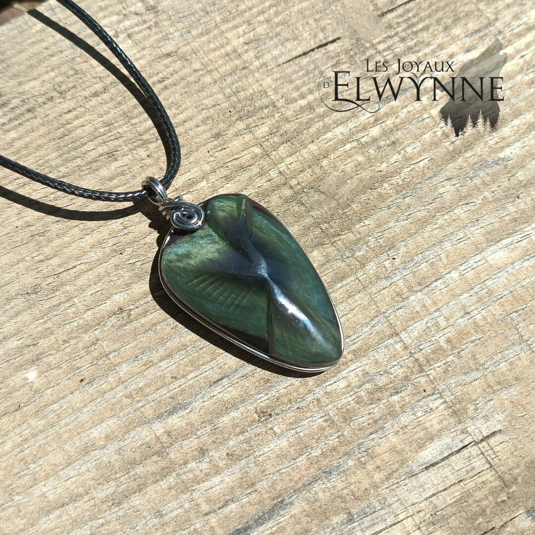 Pendentif Colibri en Œil céleste (Obsidienne Arc-en-ciel) – Image 2