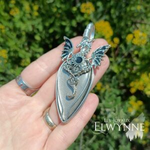 Pendentif Dragon avec son Obsidienne argentée