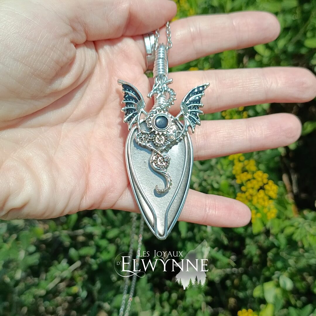 Pendentif Dragon avec son Obsidienne argentée – Image 4
