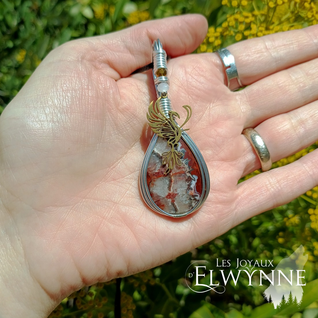 Pendentif Phénix et son agate crazy lace – Image 2
