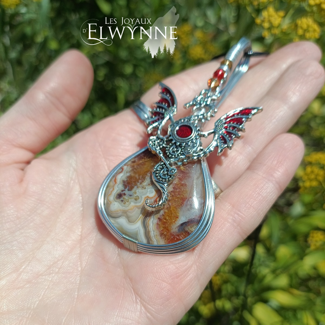 Pendentif Dragon et son agate crazy lace – Image 3
